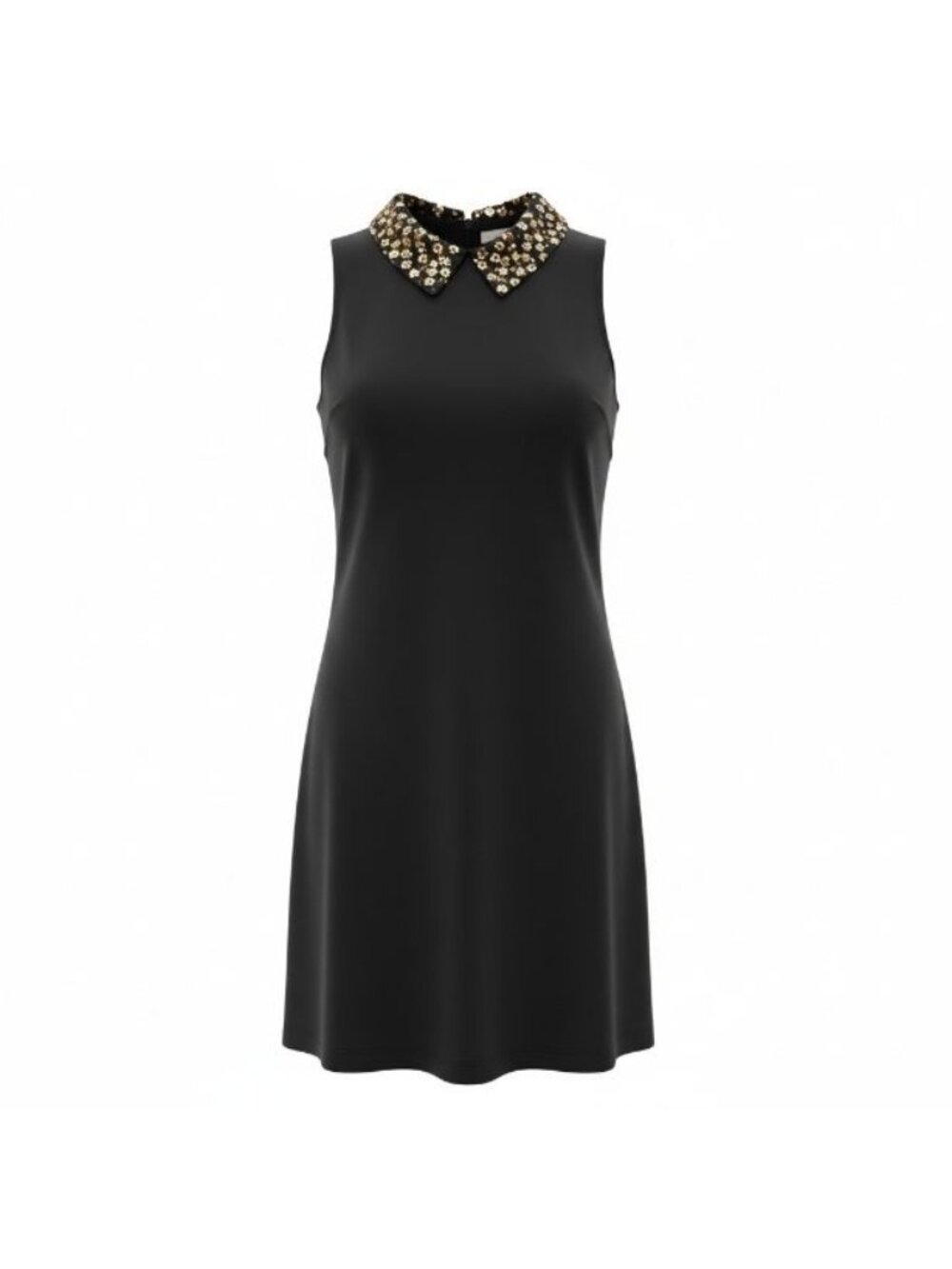 Betsey Johnson Women's Shift Dress Scuba Crepe Beaded Collar Black Size 6